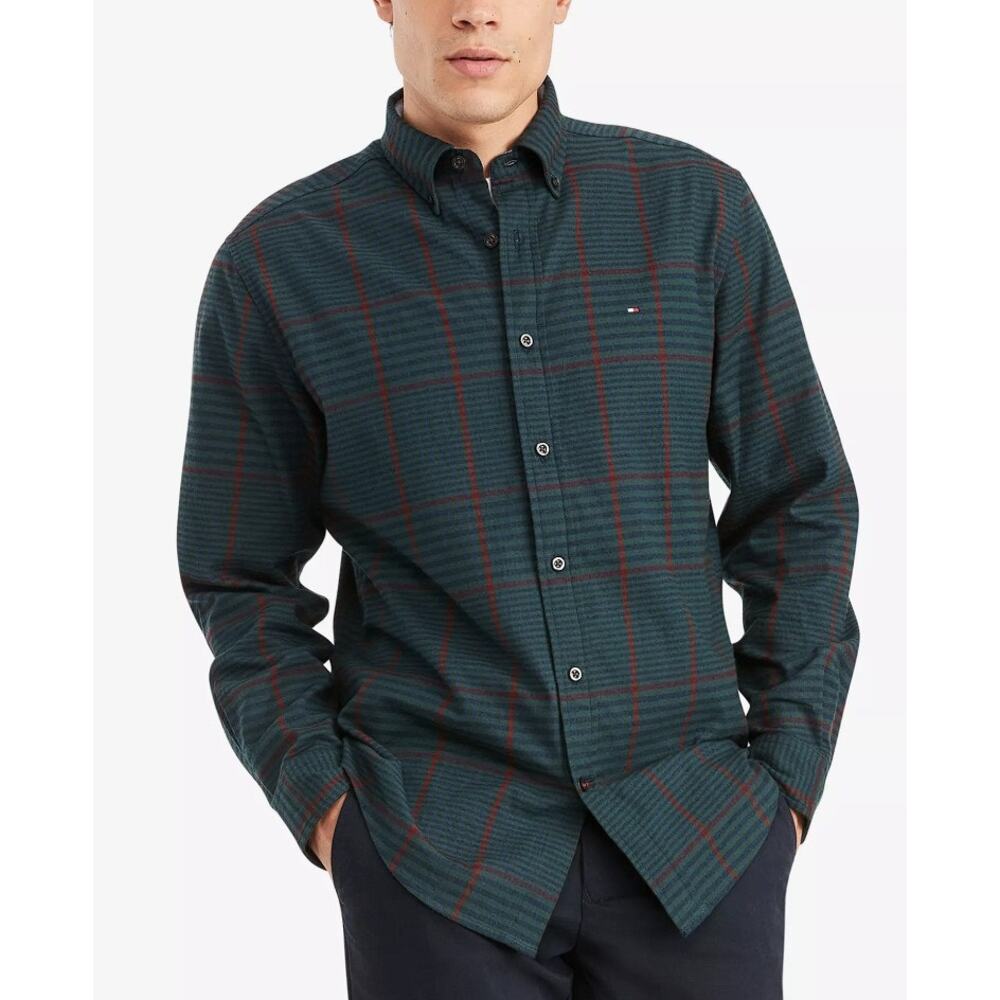 TOMMY HILFIGER Men's Plaid Long Sleeve Classic-fit Shirt Size L
